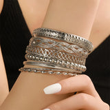 12PCS/SET Metal Alloy Big Circle Bracelet Bangles for Women Girls Punk Jewelry