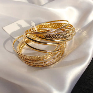 12PCS/SET Metal Alloy Big Circle Bracelet Bangles for Women Girls Punk Jewelry