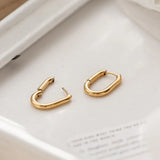 18K Plated Oval Buckle Earring Retro Stainless Steel Earrings