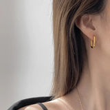 18K Plated Oval Buckle Earring Retro Stainless Steel Earrings