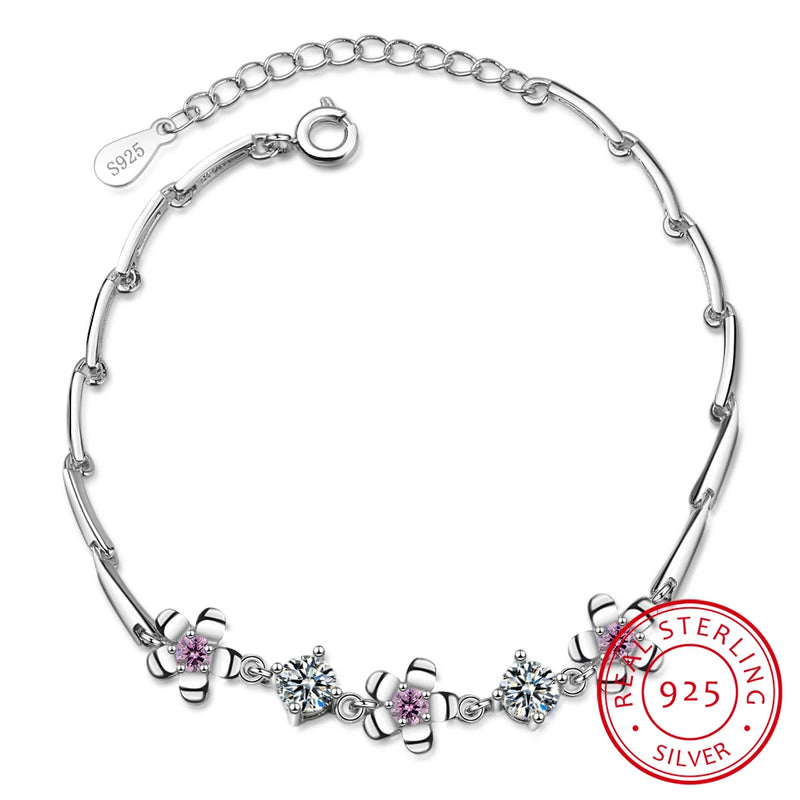 925 Sterling Silver Cherry Blossoms Flower Bracelet