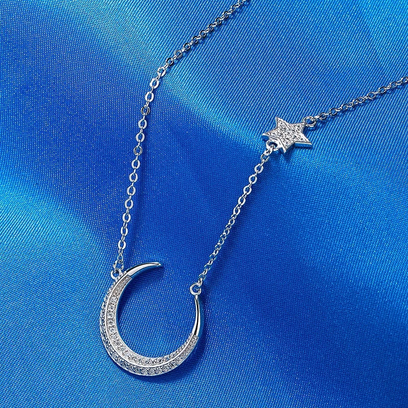 925 Sterling Silver Crystal Star Necklace Pendant for Women