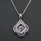 925 Silver Dancing Diamond CZ Flower Pendant Necklace Gift