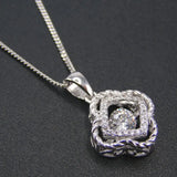 925 Silver Dancing Diamond CZ Flower Pendant Necklace Gift