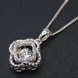 925 Silver Dancing Diamond CZ Flower Pendant Necklace Gift