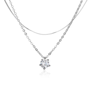 Sterling Silver Double Zircon Necklace for Women