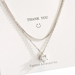 Sterling Silver Double Zircon Necklace for Women