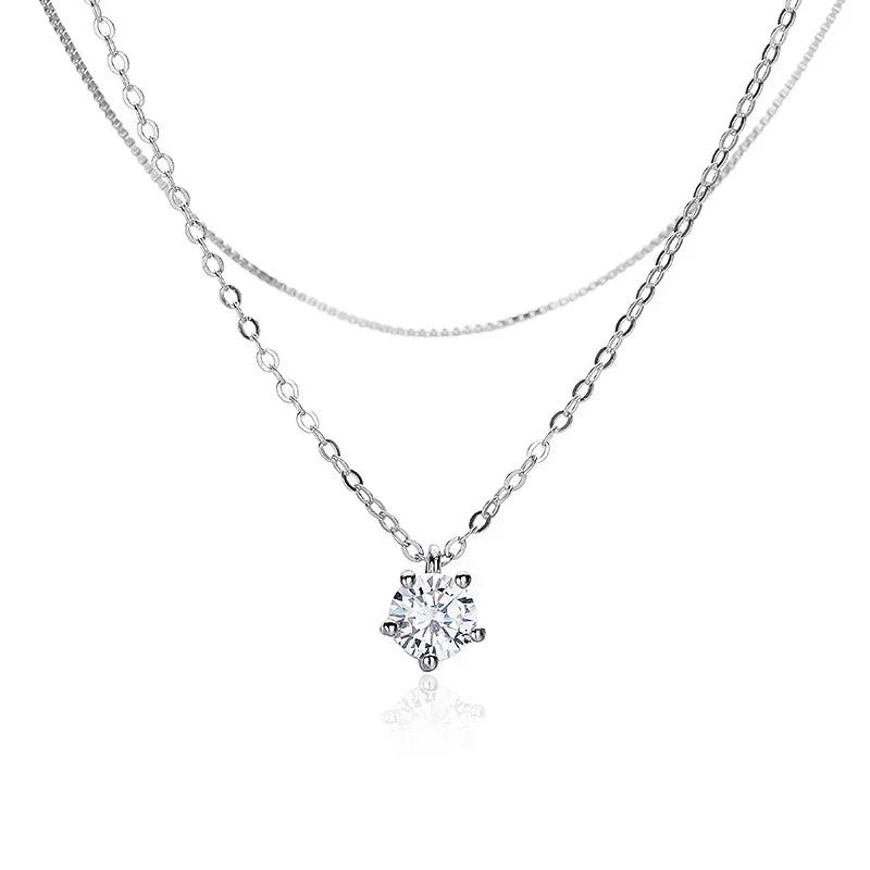 Sterling Silver Double Zircon Necklace for Women