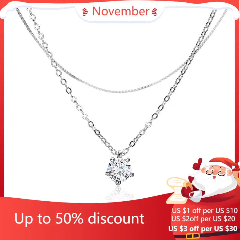 925 Silver Double Zircon Necklace For Women