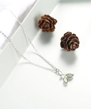 925 Silver Green Leaves Necklace Women Pendant