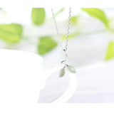 925 Silver Green Leaves Necklace Women Pendant