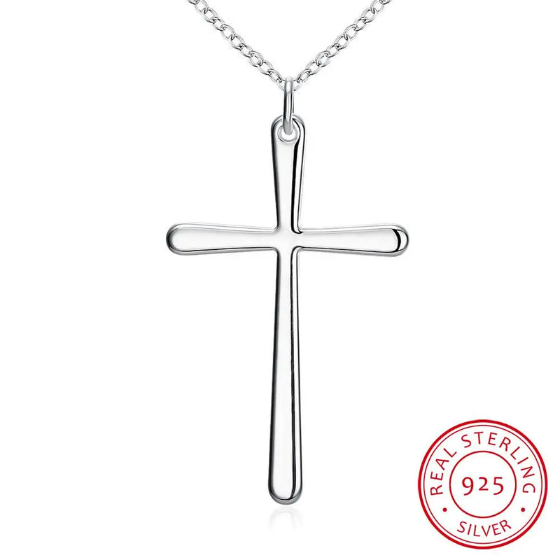 Sterling Silver Long Cross Pendant Necklace for Women Wedding