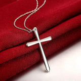 Sterling Silver Long Cross Pendant Necklace for Women Wedding