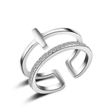 925 Sterling Silver Cross Double Crystal Ring for Women