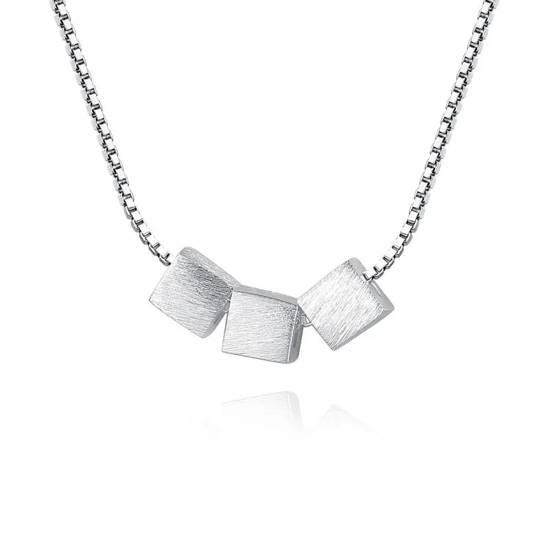 925 Silver Three Squares Necklace & Pendant Set