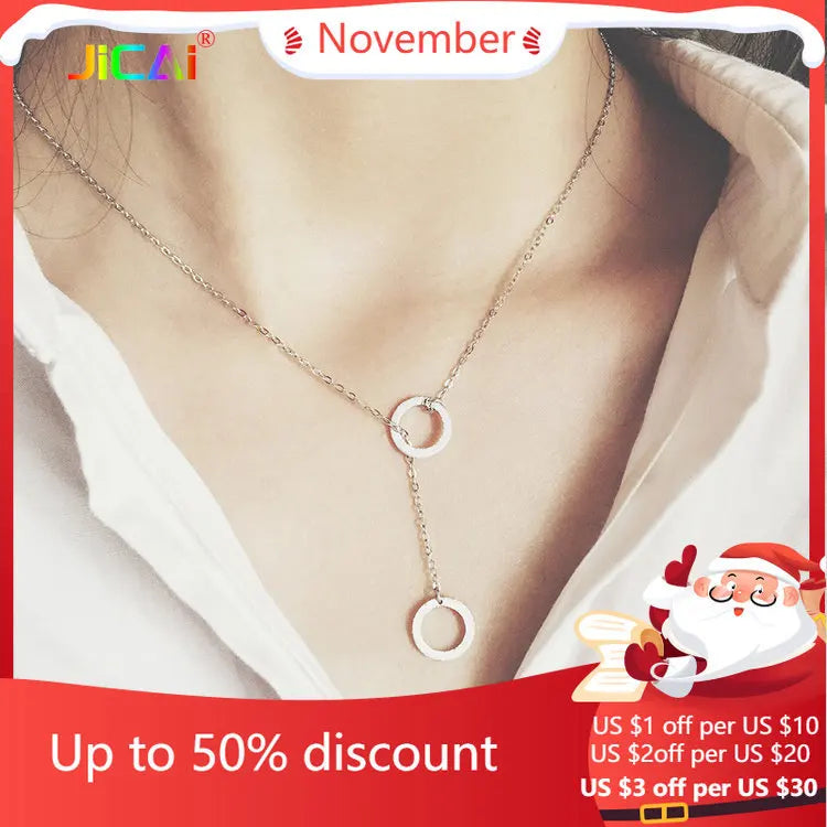 925 Sterling Silver Double Circle Necklace Pendant Hot Pure Silver Jewelry