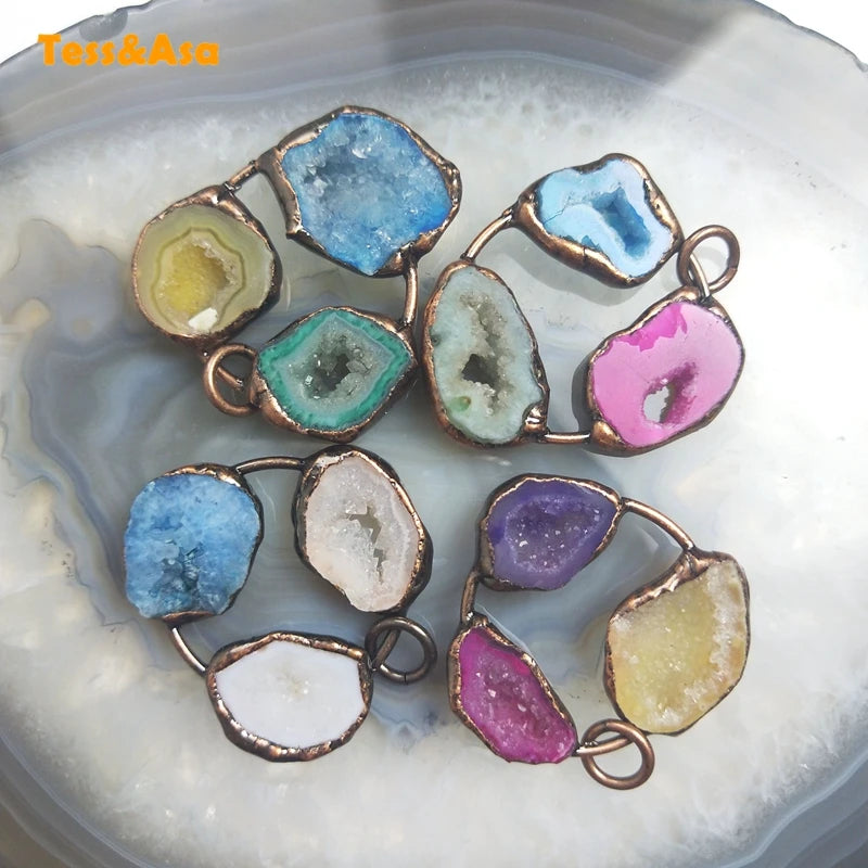 Agate Druzy Geode Pendant Natural Quartz Crystal Necklace