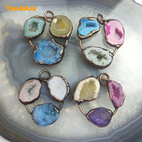 Agate Druzy Geode Pendant Natural Quartz Crystal Necklace