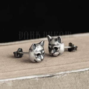 925 Sterling Silver Cat Ear Studs Animal Earrings Vintage Jewelry