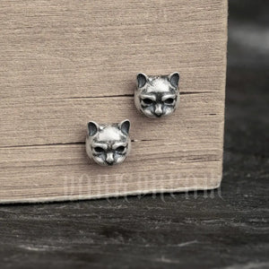 925 Sterling Silver Cat Ear Studs Animal Earrings Vintage Jewelry