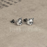 925 Sterling Silver Cat Ear Studs Animal Earrings Vintage Jewelry