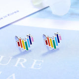 Enamel Rainbow Hearts 925 Silver Stud Earrings