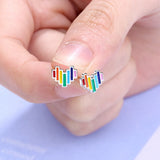 Rainbow Hearts Stud Earrings 925 Sterling Silver Enamel Jewelry