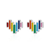 Rainbow Hearts Stud Earrings 925 Sterling Silver Enamel Jewelry