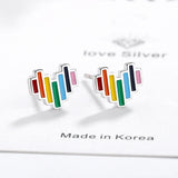 Enamel Rainbow Hearts 925 Silver Stud Earrings