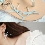 Golden Bow Knot Pearl DIY Statement Velvet Leather Bow Earrings