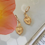 Textured Heart Charm Hoop Earrings For Women