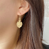 Textured Heart Charm Hoop Earrings For Women