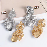 Golden Metal Dangle Pearl Earrings Statement Rhinestone Leaves Drop Earring