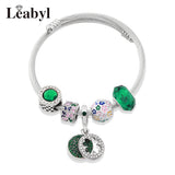 Green Crystal Flower Pendant Charm Bangle DIY Bracelet Gift