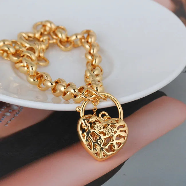 Arrivals Heart Lock Retro Gold Plated Bracelet Jewelry