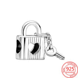 Rose Padlock & Key Dangle Charm 925 Sterling Silver Bracelet Girl Jewelry Gift