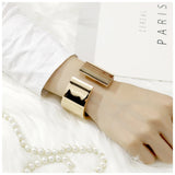 Square Metal Statement Women Bracelet or Silver Plating Polished Cuff Bangle