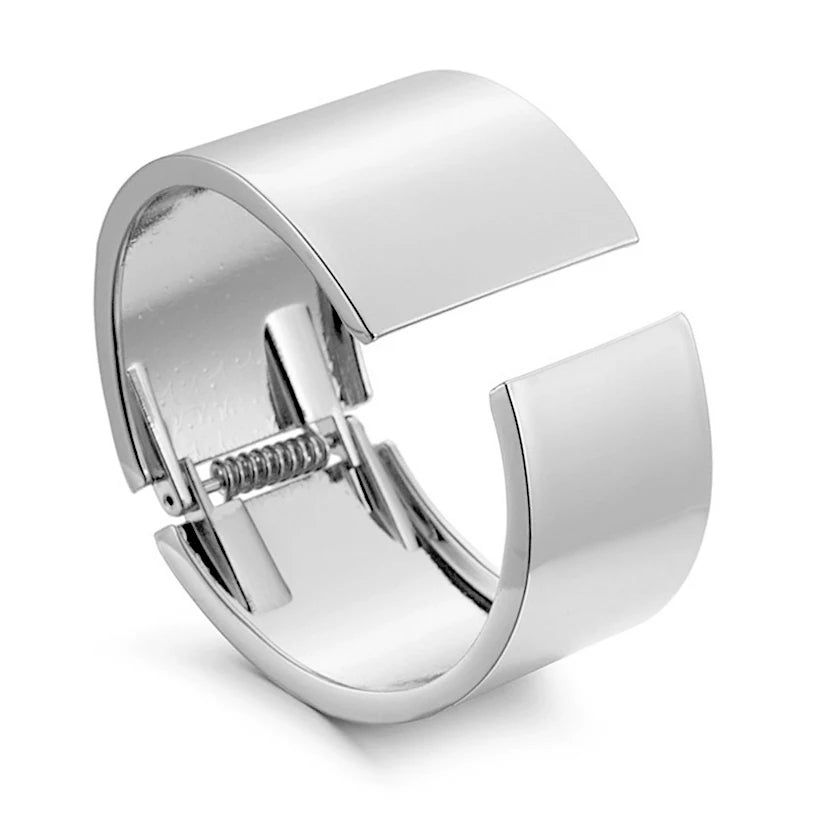Square Metal Statement Women Bracelet or Silver Plating Polished Cuff Bangle