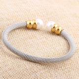 Stainless Steel Bracelets Bangle Twisted Wire Pearl Charm Accessories Women