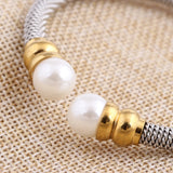 Stainless Steel Bracelets Bangle Twisted Wire Pearl Charm Accessories Women