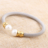 Stainless Steel Bracelets Bangle Twisted Wire Pearl Charm Accessories Women
