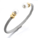 Stainless Steel Bracelets Bangle Twisted Wire Pearl Charm Accessories Women