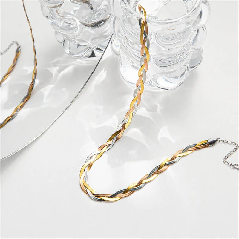 Bohemia Snake Chain Necklace Set for Women Stainless Steel Waterproof Jewelry