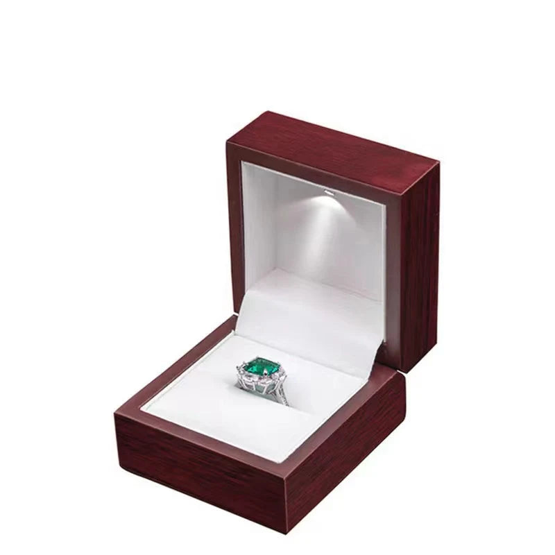 Wooden Wedding Ring Jewelry Box with LED Light