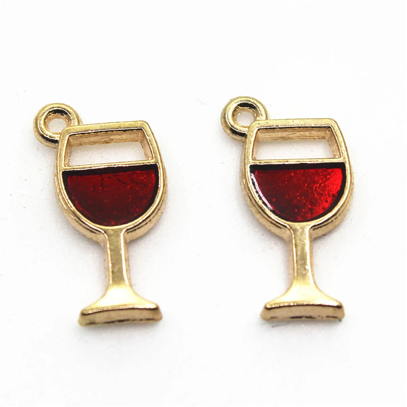 20pcs/lot Red Wine Stem Glass Charm Enamel Dangle Charms DIY Bracelets