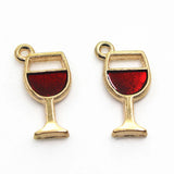 20pcs/lot Red Wine Stem Glass Charm Enamel Dangle Charms DIY Bracelets