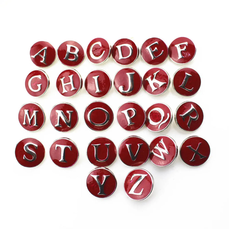 26pcs Red Alphabet A-Z Snap Buttons for 18mm Snap Jewelry