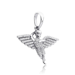 Angel Wings Woman Abstract Light Charms 925 Silver Pendant Necklace