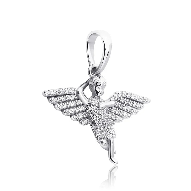 Angel Wings Woman Abstract Light Charms 925 Silver Pendant Necklace