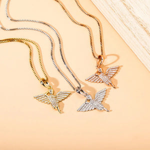 Angel Wings Woman Abstract Light Charms 925 Silver Pendant Necklace